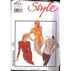 Style 1793 Sewing Pattern Misses Tops Cross Over Bodice Size A 8-18 Vintage 90s